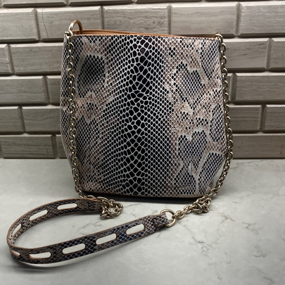 Sondra Roberts Black and Gray and Tan Snakeskin Shoulder Bag